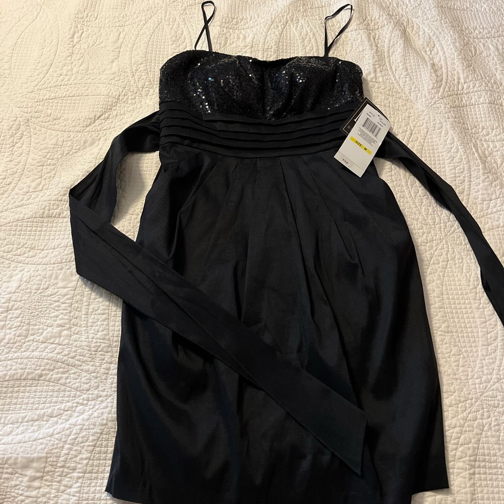 Nightway Black mid length dress. Thin straps